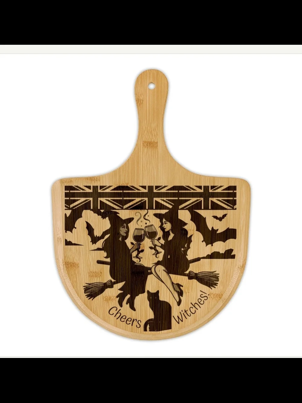 Woodburned Bamboo Paddle Board - 'Cheers Witches'